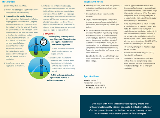 Austin Springs 500k Gallon Well Water Filter Conditioner UV Pro Install Kit